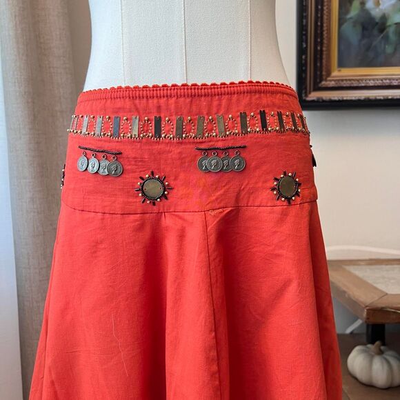 Nell Jeans Boho Women's Orange and Red Skirt - Picture 3 of 8